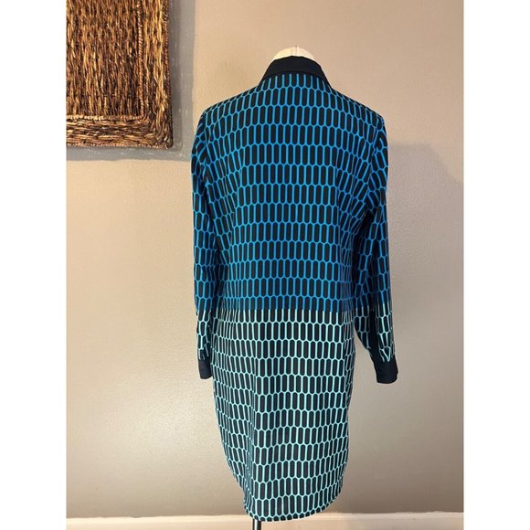 Michael Kors Shirt Dress L Large Blue Black Long Sleeve Career Church Washable - Picture 11 of 12